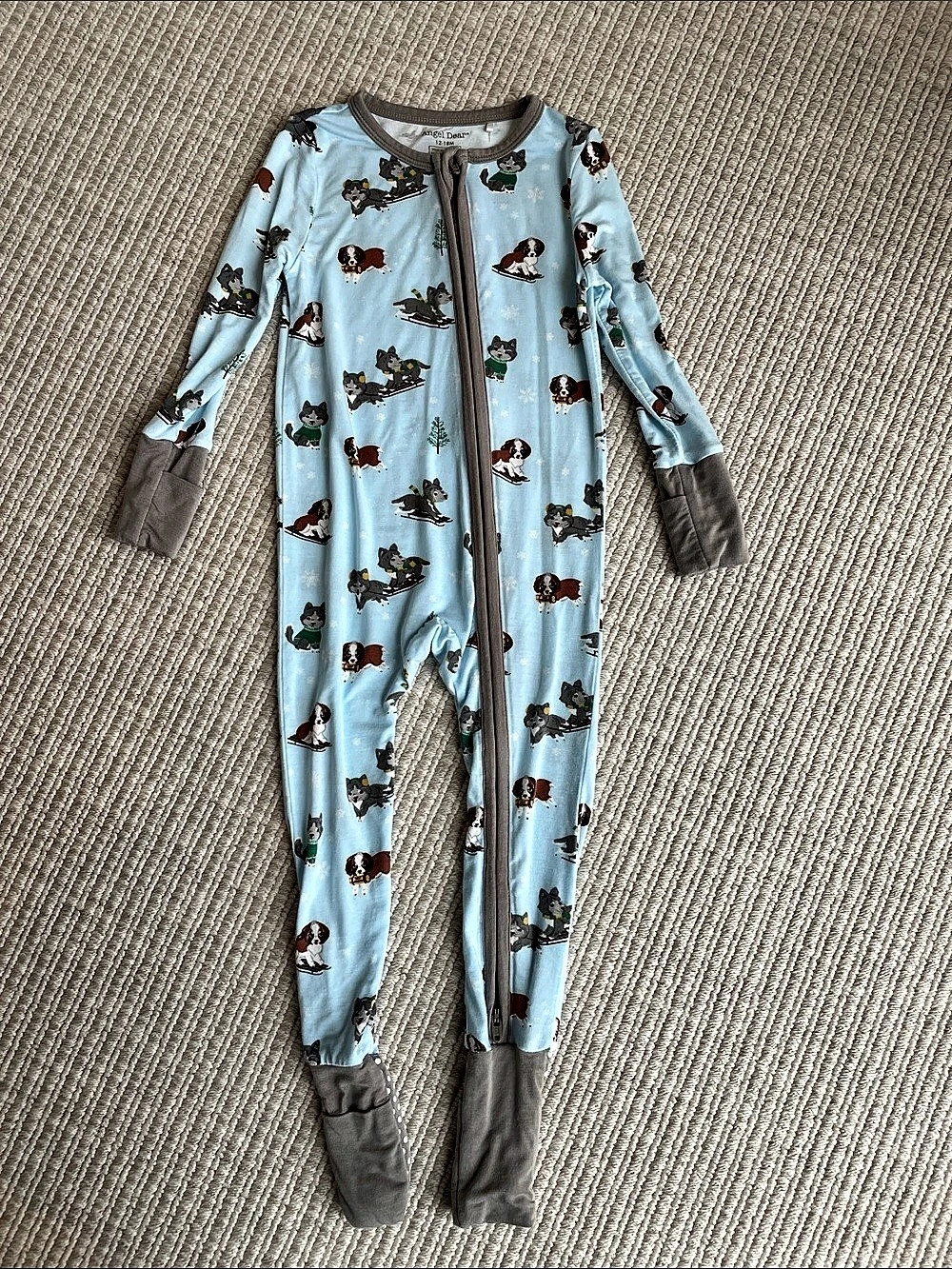 Angel Dear Winter Sports Dogs 2-Way Zipper Footie Blue & Gray 12-18M